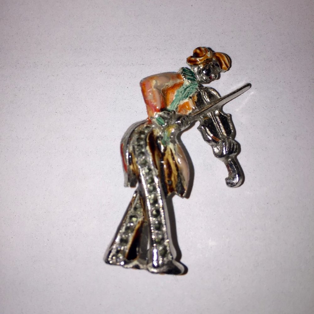 Germany Sterling Enamel Fiddler Brooch